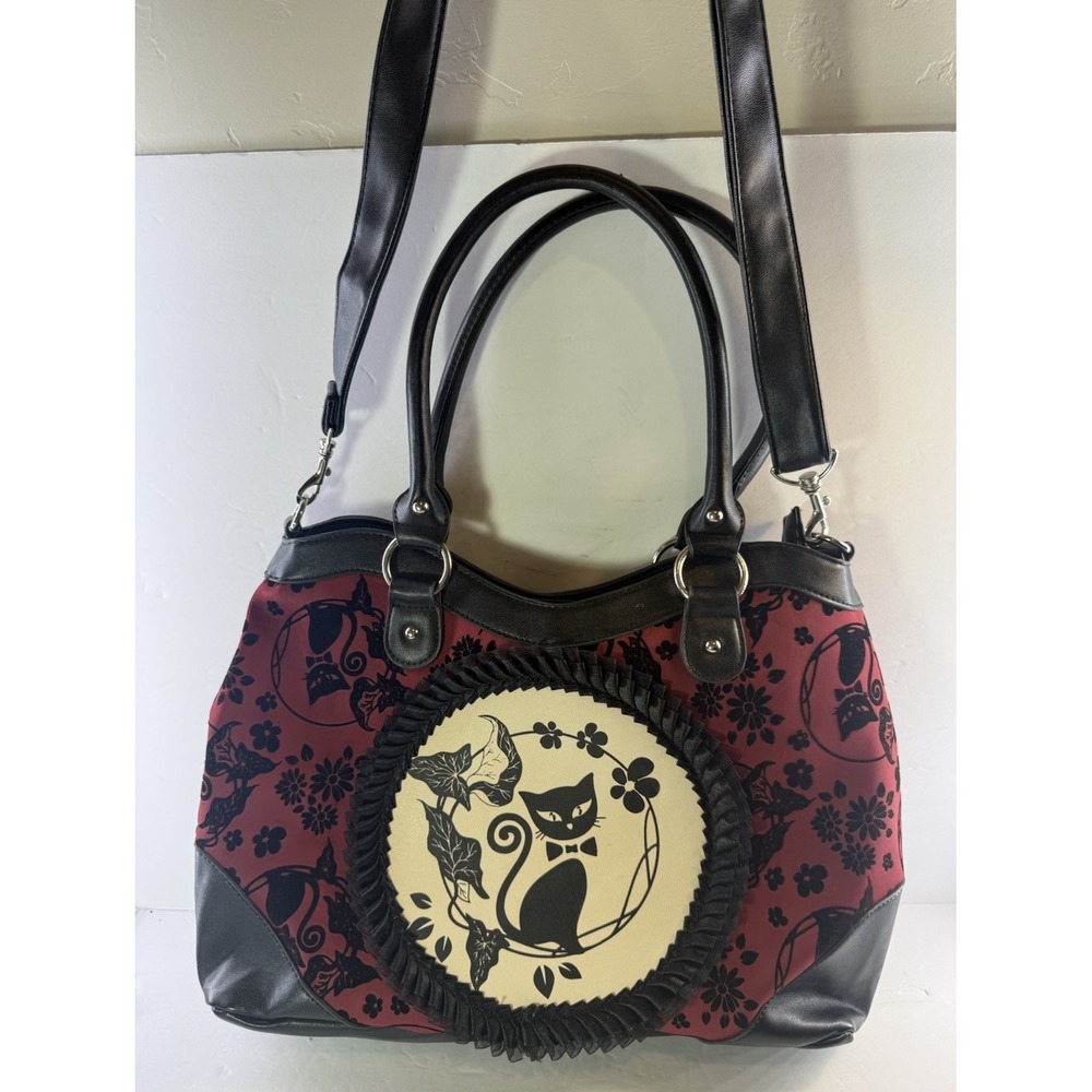 Banned Apparel Call Of The Phoenix Cat Handbag Burgundy Gothic Rockabilly Bag